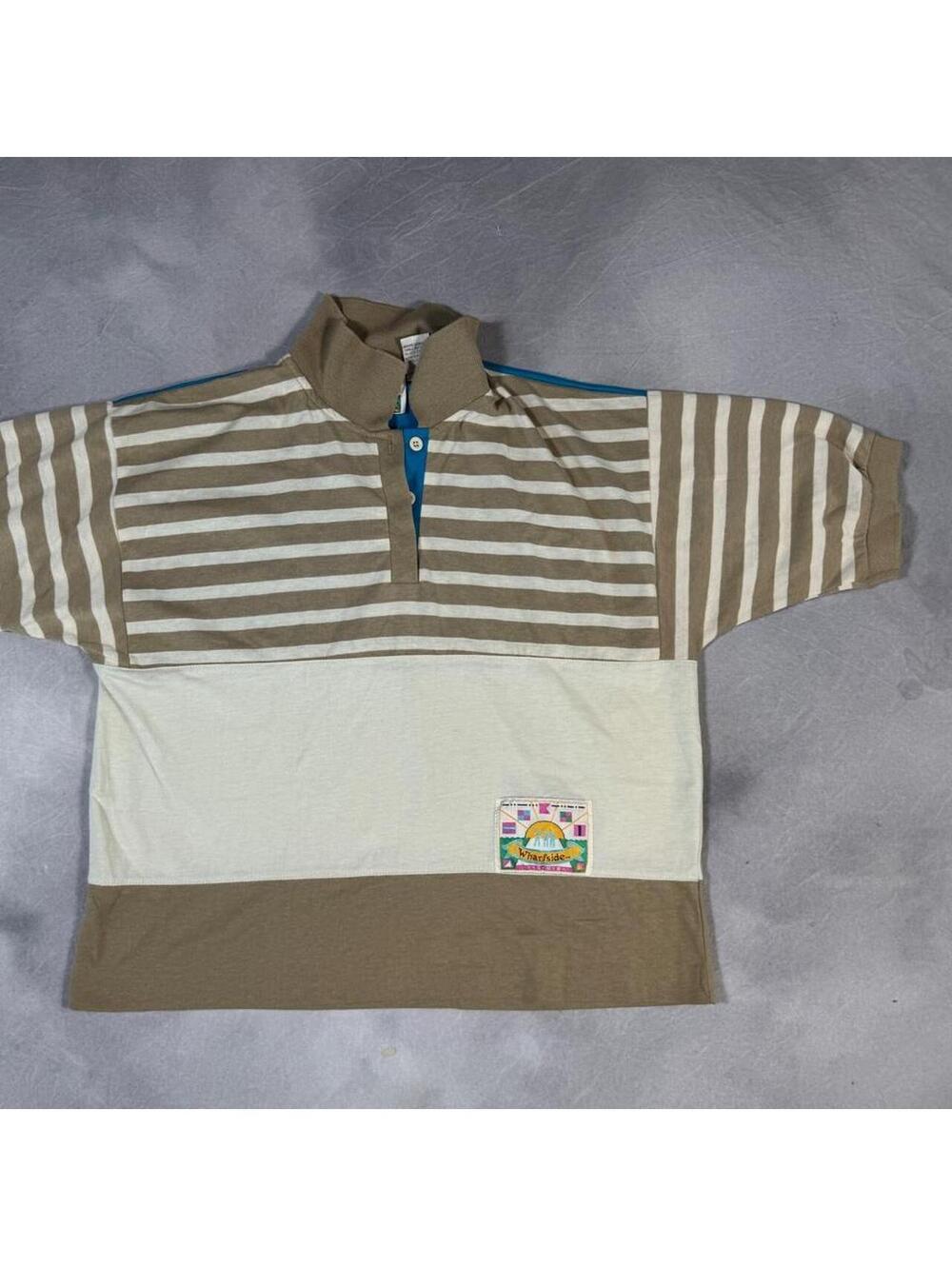 Vintage 80s Wharfside Striped Polo Shirt single stitch, Colorblock
